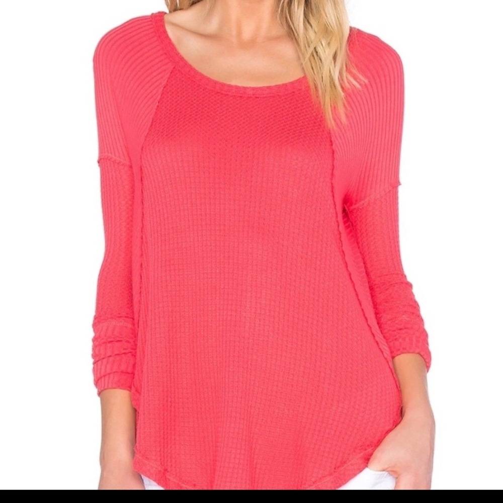 Free People Ventura High Low Light Thermal Long Sleeve Top Poppy Coral Size XS
